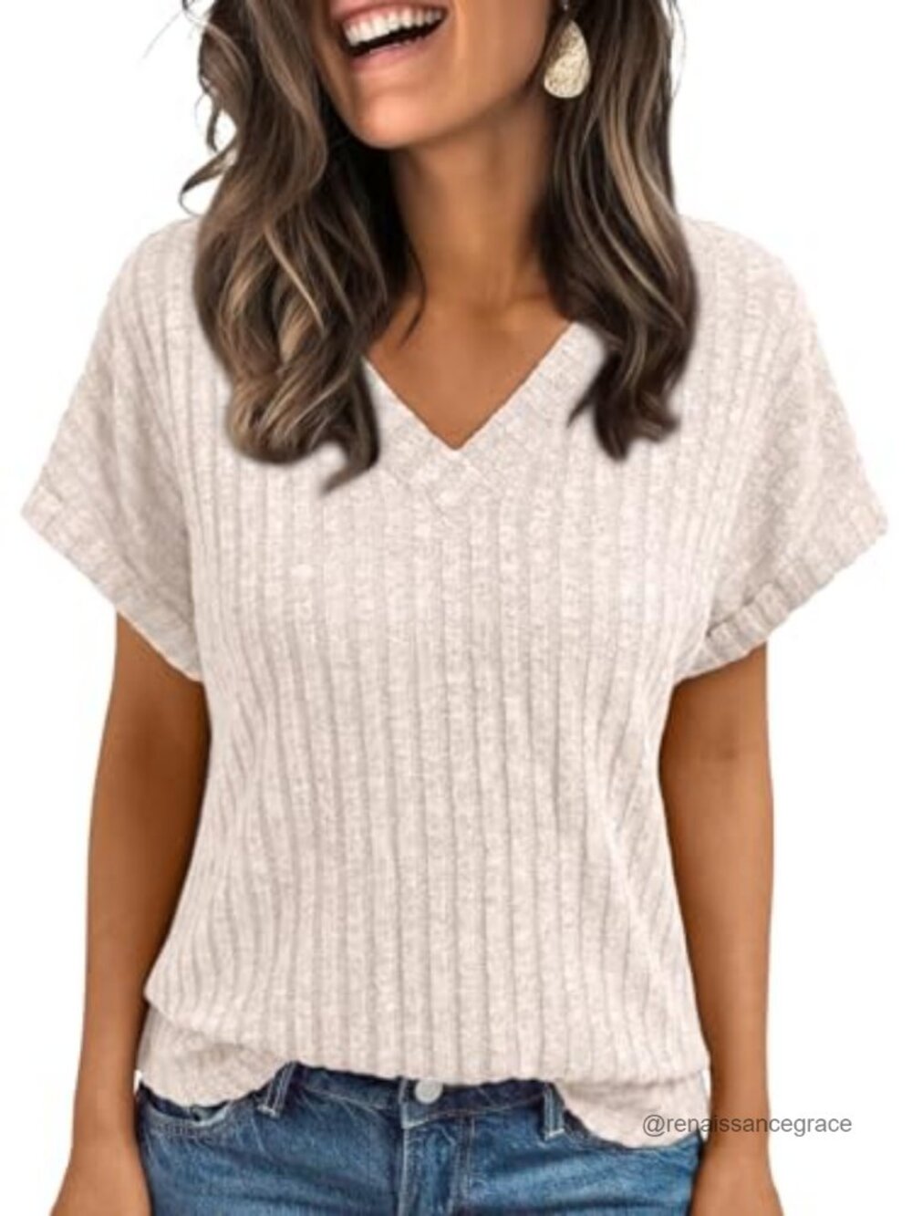 Womens Short Sleeve V Neck Tunic Top Lightweight Summer Casual Tee